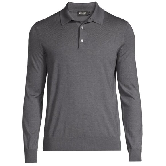 Zegna Other - Zegna Cashseta Knit Polo Shirt Cashmere Silk Light Long Sleeve Gray 54 R